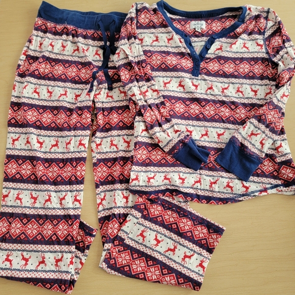 Lanz Pajama Matching Coord Set with Reindeer Print Women's Medium Holiday Jams - Picture 1 of 4